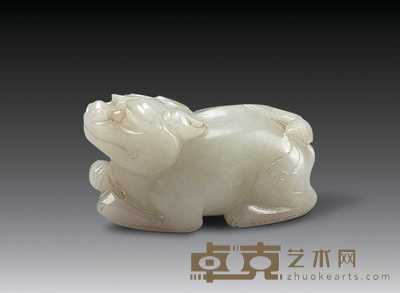 清 白玉瑞兽 高3cm；宽5.5cm